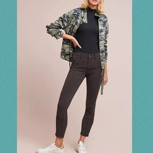 Anthropologie Black Mid Rise Skinny Ankle Pants Button Cuffs Women's 26 black